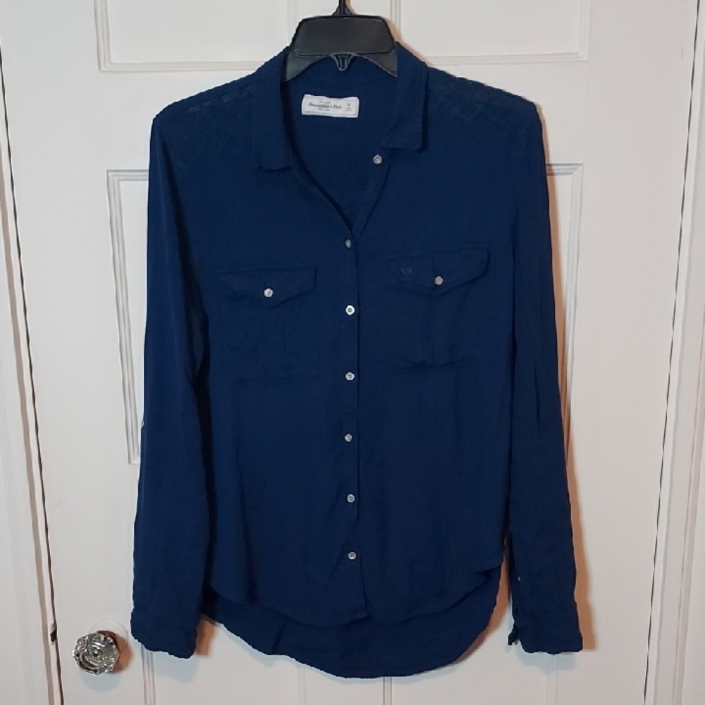 Vintage Abercrombie & Fitch Y2K Roll Sleeve Button Up With Lace Shoulder